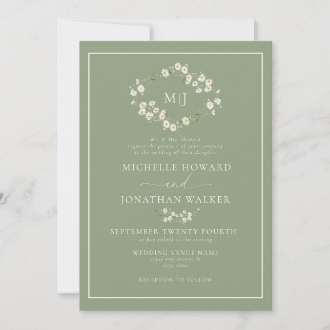 Invitation Mariage de script élégant de la couronne florale d (Devant)