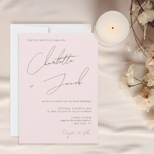 Invitation Mariage de script élégant et minimaliste rose pâle
