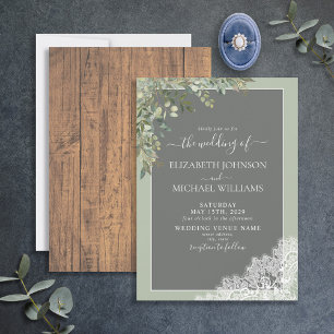 Invitation Mariage de script en bois de dentelle d'Eucalyptus
