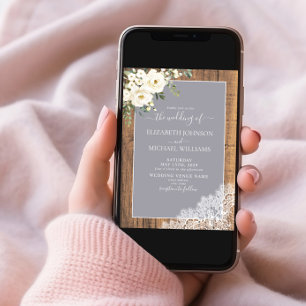 Invitation Mariage de script en bois rustique gris élégant te