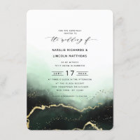 Mariage de script Ethereal Ombre Emerald Gold Foil