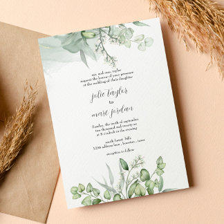 Invitation Mariage de script Feuille Eucalyptus Aquarelle