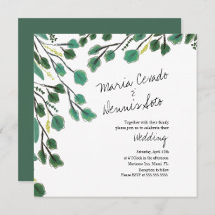 Invitation Mariage de script feuille Eucalyptus tiré à la mai