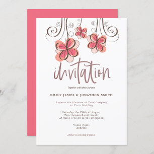 Invitation Mariage de script floral Artsy Pink tendance