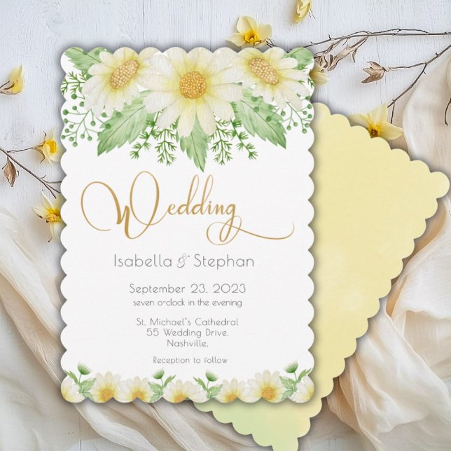 Invitation Mariage de script Floral Jaune Daisy (Créateur téléchargé)