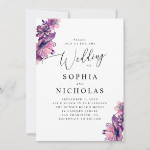 Invitation Mariage de script floral rose-violet