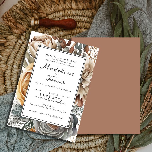 Invitation Mariage DE SCRIPT FRONTALIER FLORAL DE COULEUR D'E (Créateur téléchargé)