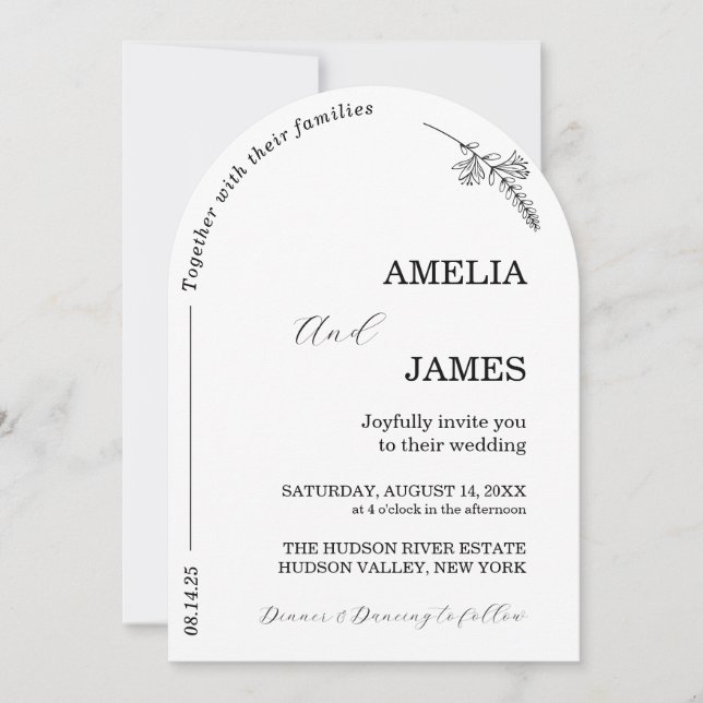 Invitation Mariage de script minimal photo Arch moderne (Devant)