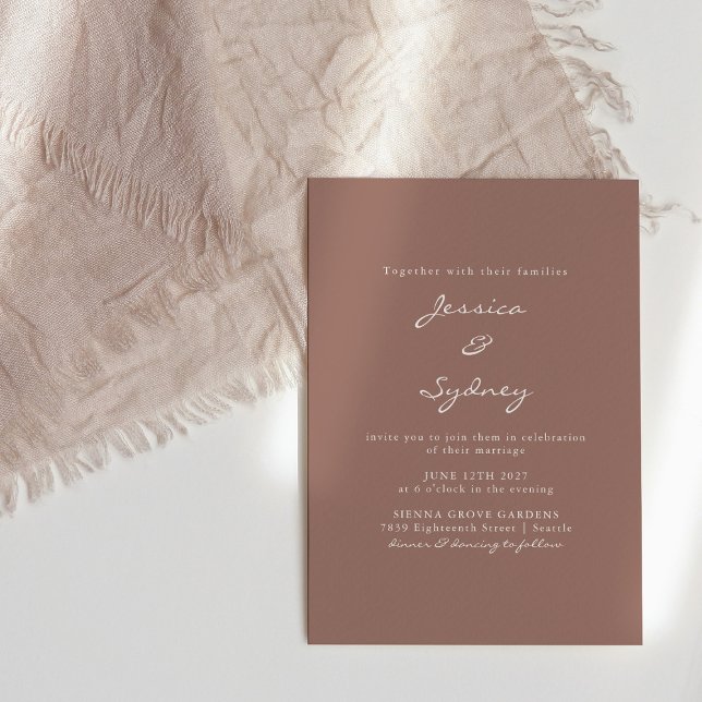 Invitation Mariage de script minimaliste de Rose moderne Mauv (Créateur téléchargé)