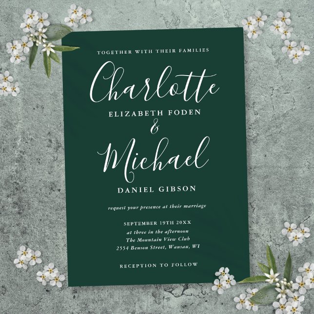 Invitation Mariage de script minimaliste Emerald Green (Emerald Green Minimalist Script Wedding Invitation)