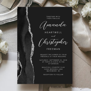 Invitation Mariage de script moderne Black Silver Agate