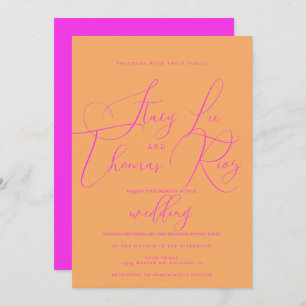 Invitation Mariage de script moderne Bold Bright Pink Orange
