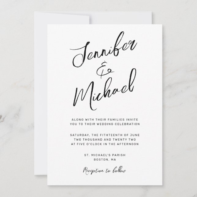 Invitation Mariage de script moderne en noir blanc (Devant)