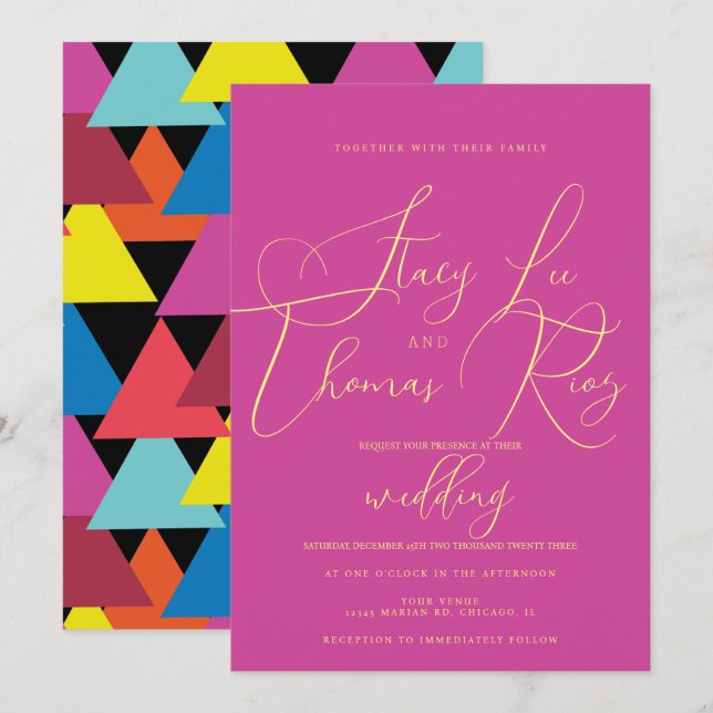 Invitation Mariage de script moderne Gras brillant et coloré (Devant / Derrière)