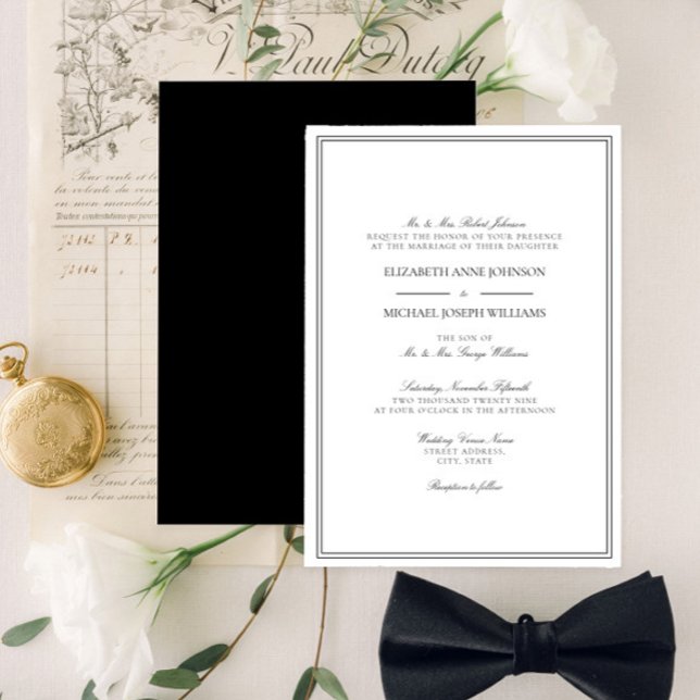 Invitation Mariage de script noir et blanc classique (Créateur téléchargé)