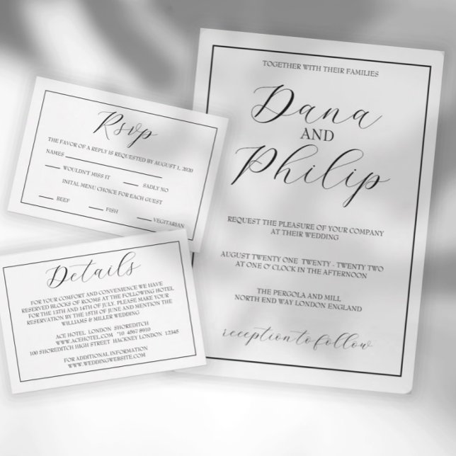 Invitation Mariage de script noir et blanc minimal (Créateur téléchargé)