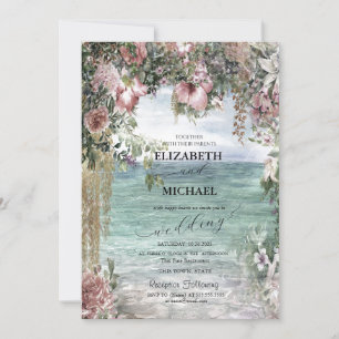Invitation Mariage de script Ocean Flowers chic