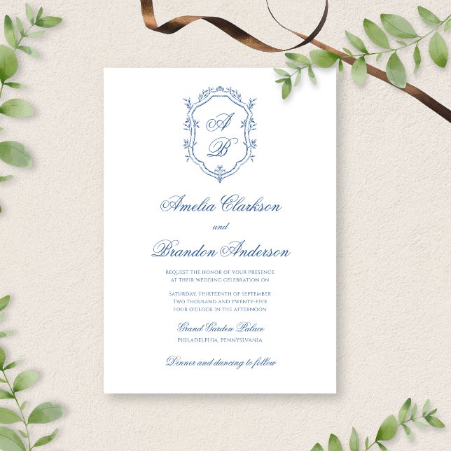 Invitation Mariage de script officiel de la crête de monogram (Créateur téléchargé)