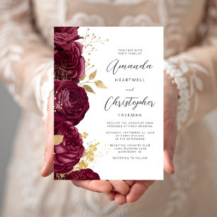 Invitation Mariage de script or floral de Bourgogne