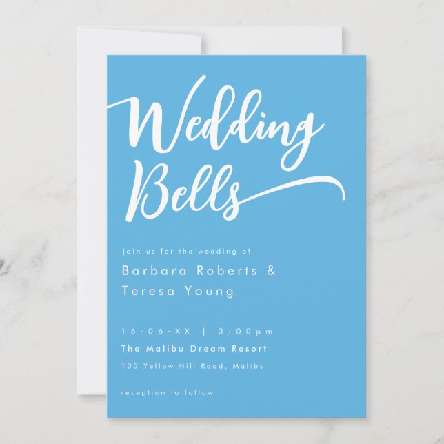 Invitation Mariage de script pour cloches bleu ciel mignonne  (Devant)