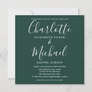 Invitation Mariage de script vert émeraude simple et élégant