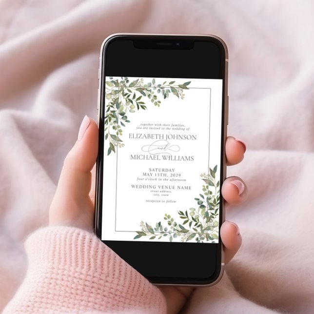 Invitation Mariage de script vert Eucalyptus Botanical Sage (Créateur téléchargé)