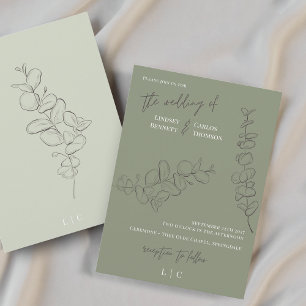 Invitation Mariage de script vert minimaliste feuille dessiné