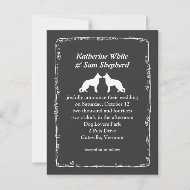 Invitation Mariage de silhouettes de berger allemand blanc (Devant)
