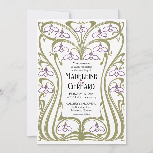 Invitation Mariage de snowdrops Art Nouveau (Devant)
