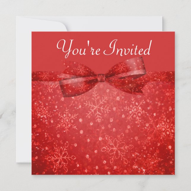Invitation Mariage de Snowflakes romantique rouge et shimmer (Devant)