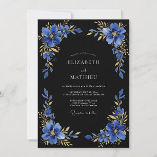 Invitation Mariage de soirée bleu royal doré
