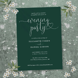Invitation Mariage de soirée de fête de script de coeur vert