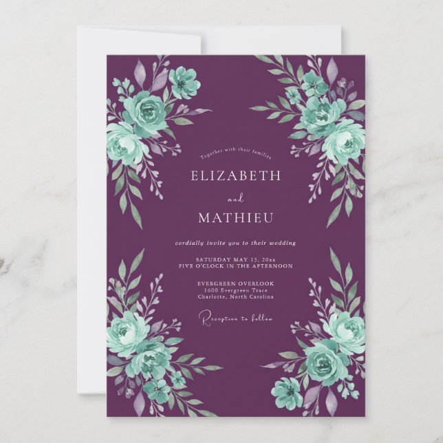 Invitation Mariage de soirée dramatique aux tons prune (Devant)