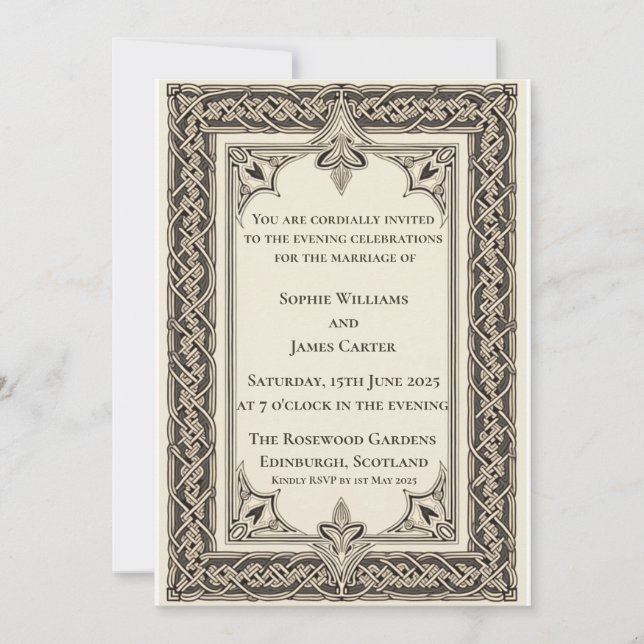 Invitation Mariage de soirée en nœud celtique écossais (Devant)