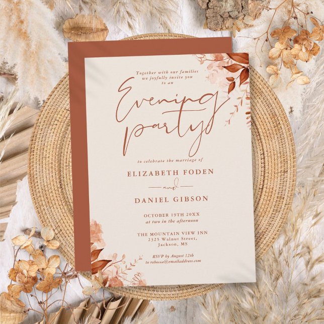 Invitation Mariage de soirée floral rustique d'automne (Rustic Floral Fall Wedding Evening Party Invitation)