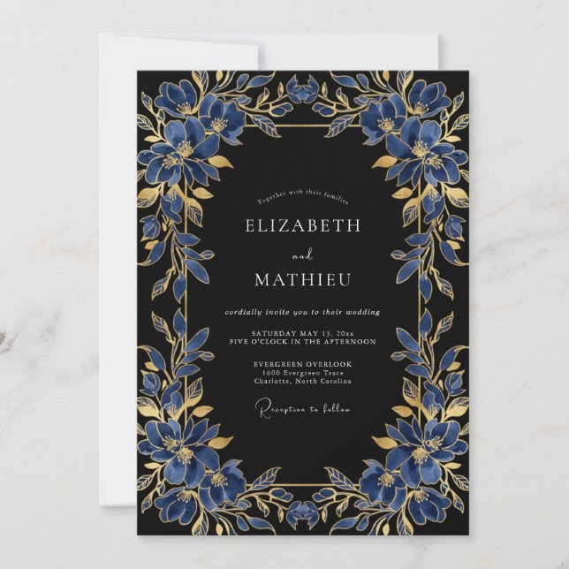 Invitation Mariage de soirée impérial bleu marine (Devant)