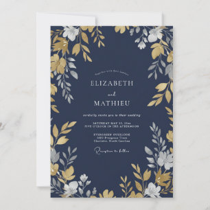 Invitation Mariage de soirée luxueux bleu marine crépusculair