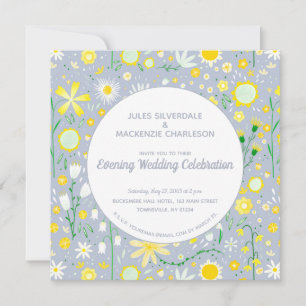 Invitation Mariage de soirée moderne bleu jaune floral