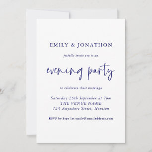 Invitation Mariage de soirée moderne Marine Blue Script