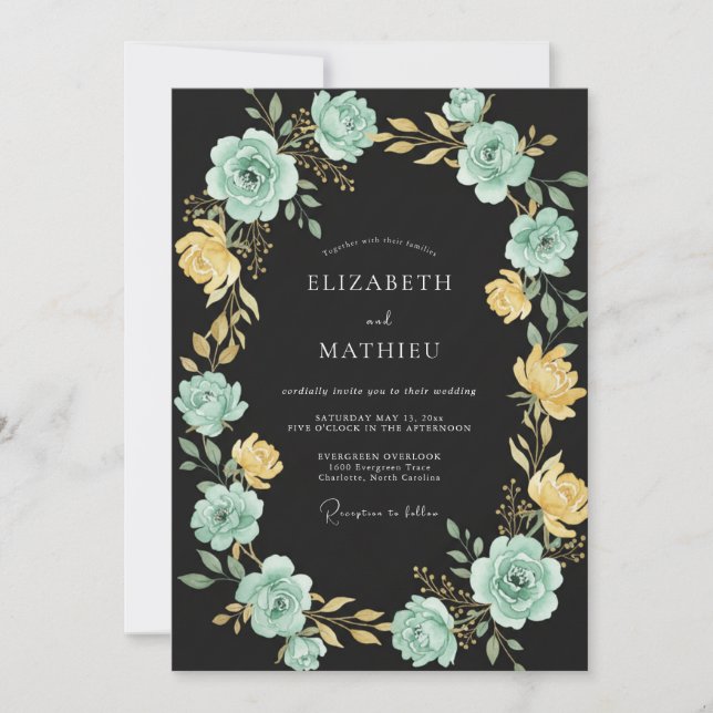 Invitation Mariage de soirée orné de vert menthe (Devant)