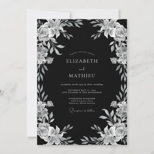 Invitation Mariage de Soirée Orné Noir (Devant)