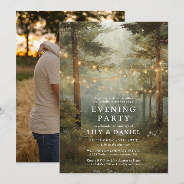 Invitation Mariage de soirée photo de forêt Bohème rustique (Devant / Derrière)