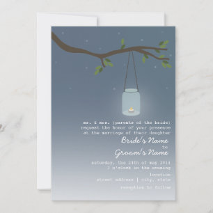 Invitation Mariage de soirée - pot de maçon avec la bougie