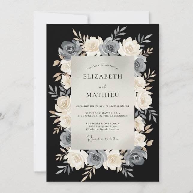 Invitation Mariage de soirée raffiné noir (Devant)