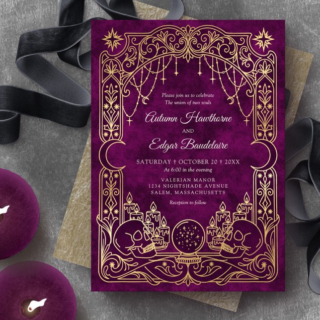 Invitation Mariage de sorcière de Bourgogne Tarot gothique (Créateur téléchargé)