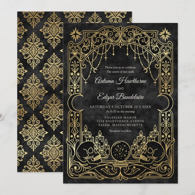 Invitation Mariage de sorcière gothique Halloween Tarot (Devant / Derrière)