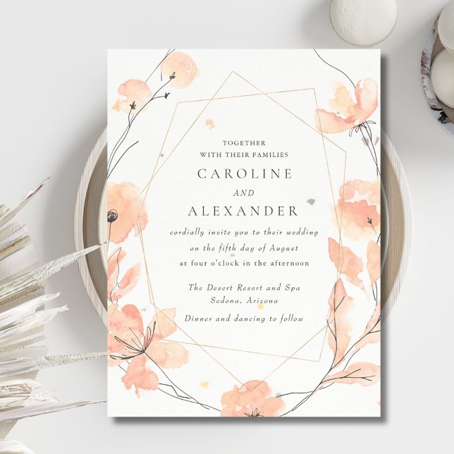 Invitation Mariage de speckletone florale de l'aquarelle (Peach Watercolor Floral Speckletone Wedding Invitation)