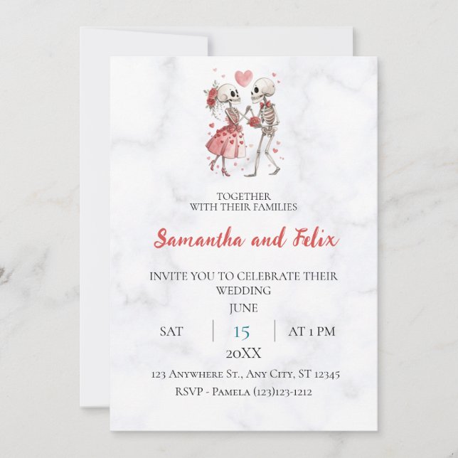 Invitation Mariage de squelette ballon marbre (Devant)