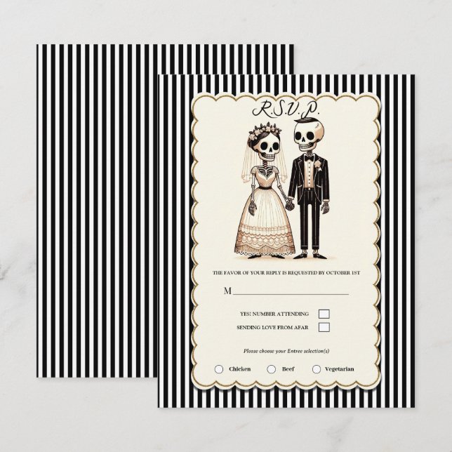 Invitation Mariage de squelette de dessin animé mariée + mari (Devant / Derrière)