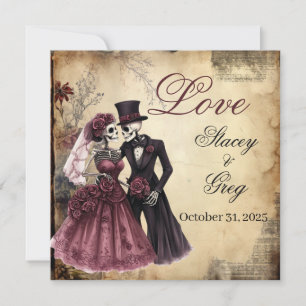 Invitation Mariage de squelette gothique rustique d'Halloween